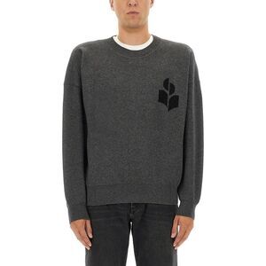 ISABEL MARANT Men's Crewneck Sweater with Logo Men CHARCOAL Sweaters & Cardigans